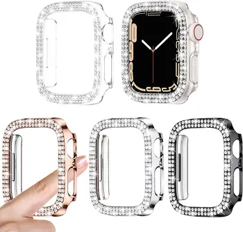 Custodia protettiva completa con diamanti per Apple Watch Series 7 41MM 45MM Cover per iWatch 6 SE 5 4 3 38MM 42MM 40mm 44mm Accessori