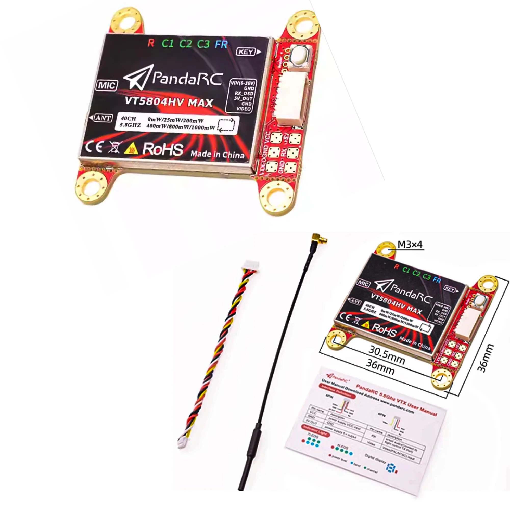 

VT5804HV-MAX 5,8 ГГц 40-канальный видеопередатчик FPV Параметры регулировки OSD NTSC/PAL для FPV RC Drone