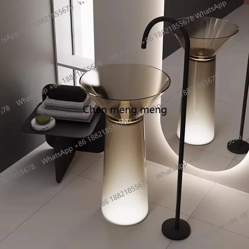 R Floor-to-ceiling bathroom hand wash basin Color transparent resin art column basin