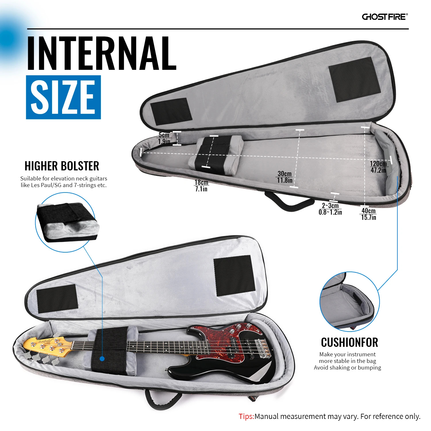 GHOSTFIRE high-end Electric Bass Gig Bag Super thick fit Precision/Jazz, An Expansion Package Is Attached