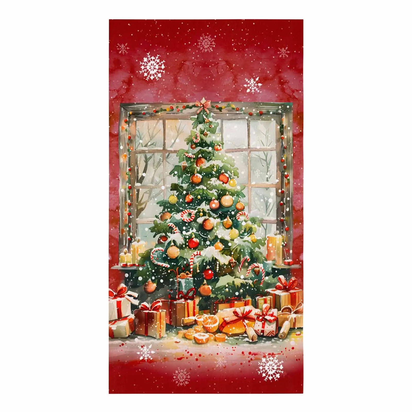 Christmas Tree Gift Fruit Watercolor Snowflake Printed Hand Towel Kitchen Dishcloth Water Absorption Household Cleaning Cloth