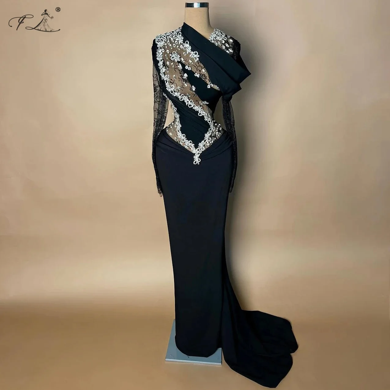 

2026 сексуальное черное кружевное вечернее платье с бриллиантами, платье русалки, элегантные платья с длинными рукавами для женщин