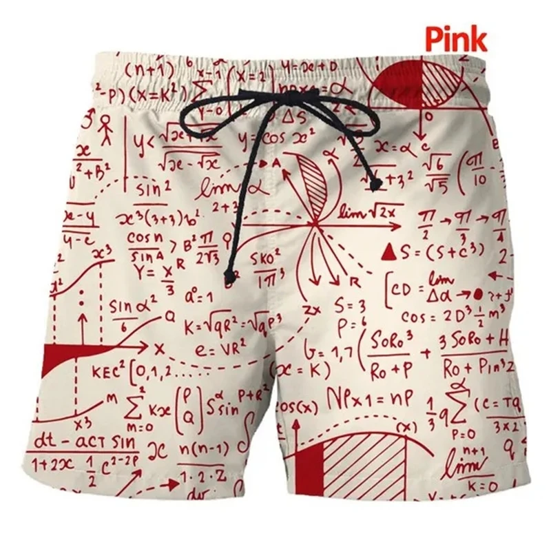 New Men Large Plus Size Casual Fashion Beach Shorts Pants 3d Printing Mathematical Mathematics Formula Shorts Summer Quick-dry