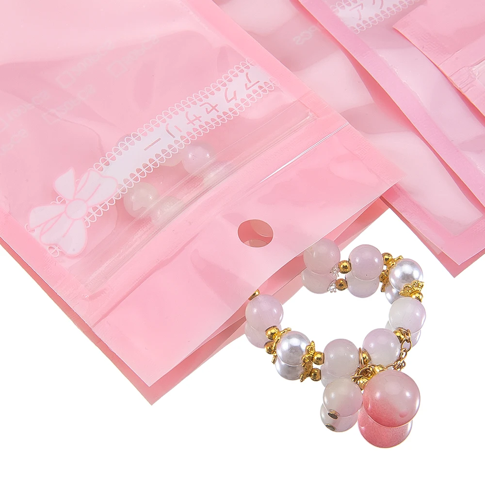 20PCS Resealable Zipper Bags with Transparent Window Cute Pink Small Pouches for DIY Jewelry Packaging Retail Gifts Bags