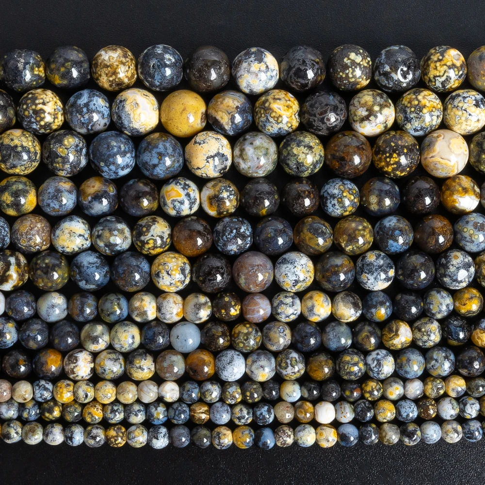 Genuine Gems Natural Blue Ocean Agates Stone Beads Round Loose Beads for Jewelry Making DIY Bracelet Necklace 6 8 10mm 15\