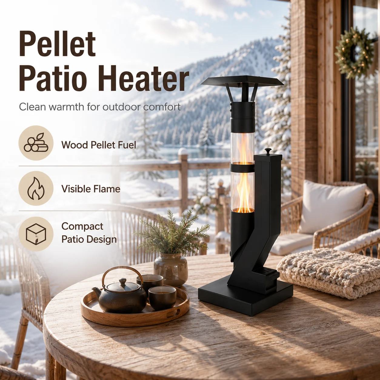 Carbon Steel Pellet Burning Patio Heater Freestanding Outdoor Heater for Garden Courtyard and Commercial Use
