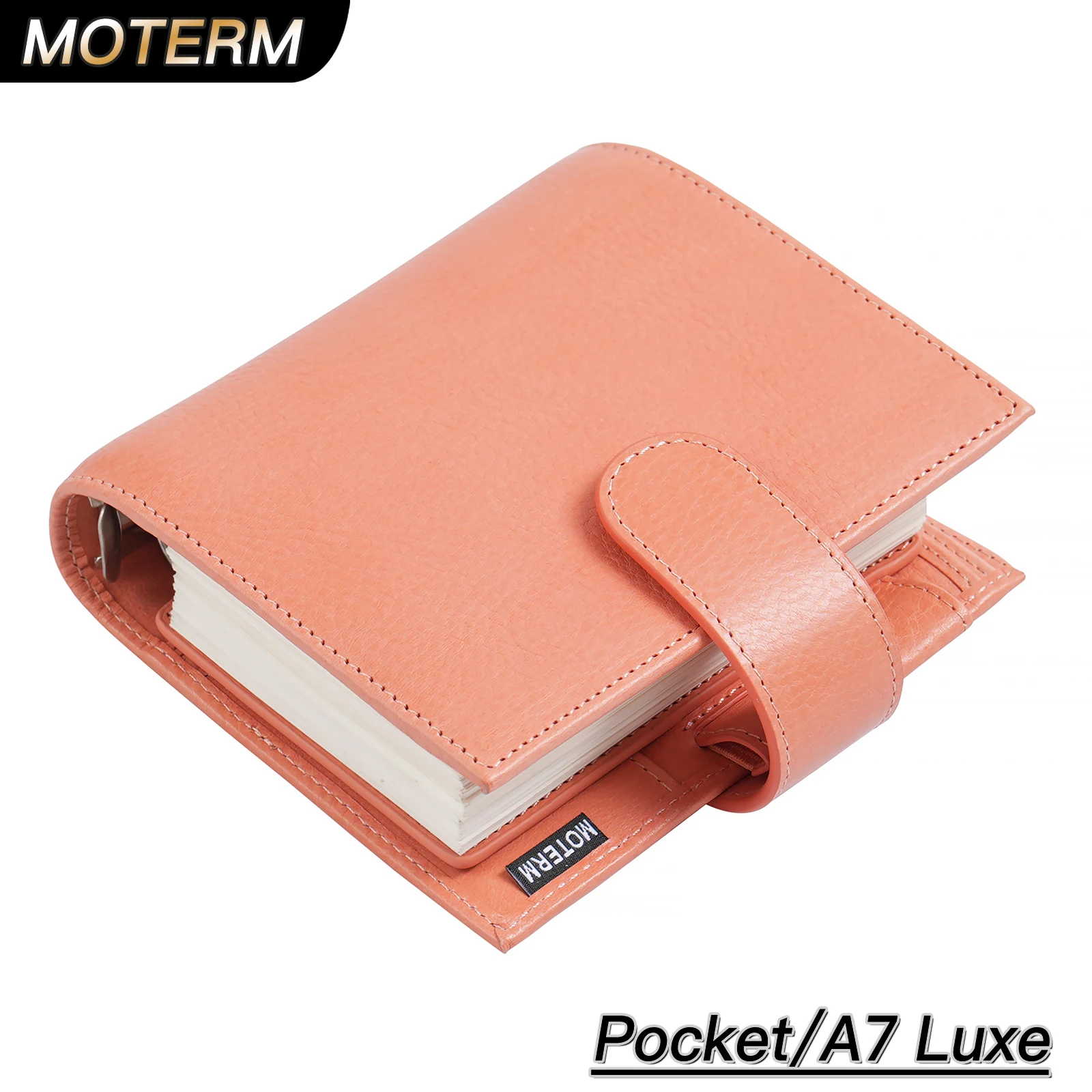 Moterm Full Grain Veg Tan Leather Pocket Luxe 2.0 Rings Planner A7 Notebook with 30MM Rings Agenda Organizer Diary Journal