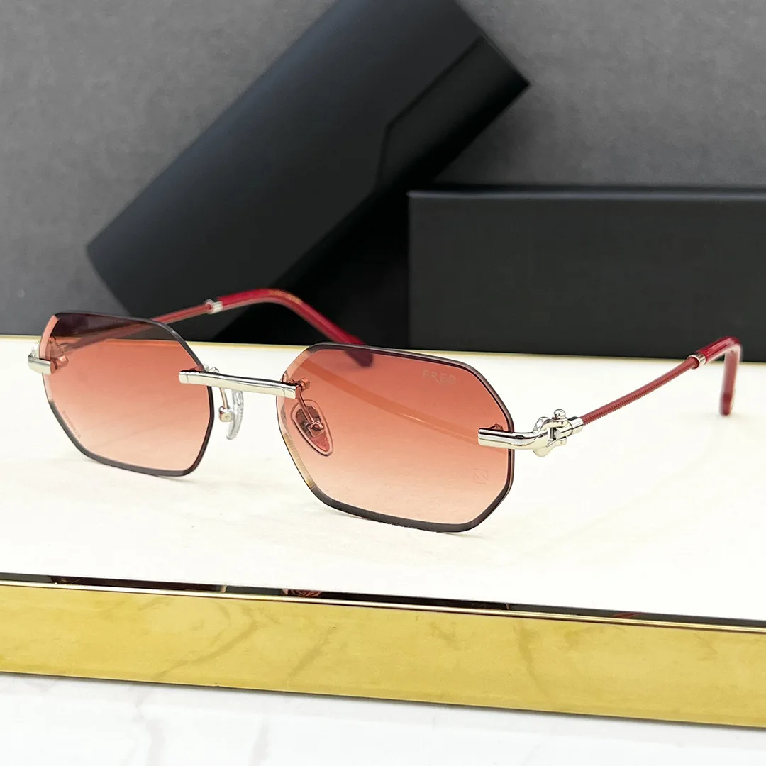 

Vintage Rimless OctagonSunglassesfor Men Women Brown Blue Lens Retro Rectangular Metal Polygon Fashion Spring Streetwear Eyewear