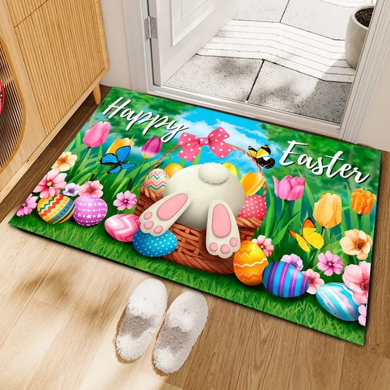Cartoon Easter Floor Mat Rabbit Easter Egg Living Room Decoration Soft Carpet Home Entrance Door Mat Anti-slip Rugs for Bedroom