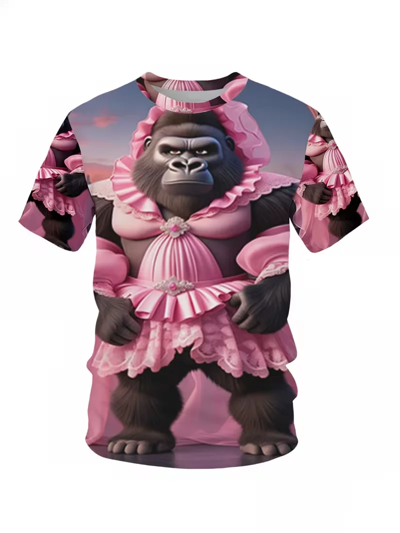 Funny Mens Monkey T-shirt 3D Big Eyes Print Short Sleeve Summer Casual Party Novelty Streetwear Graphic Quick Dry Shirts For Man