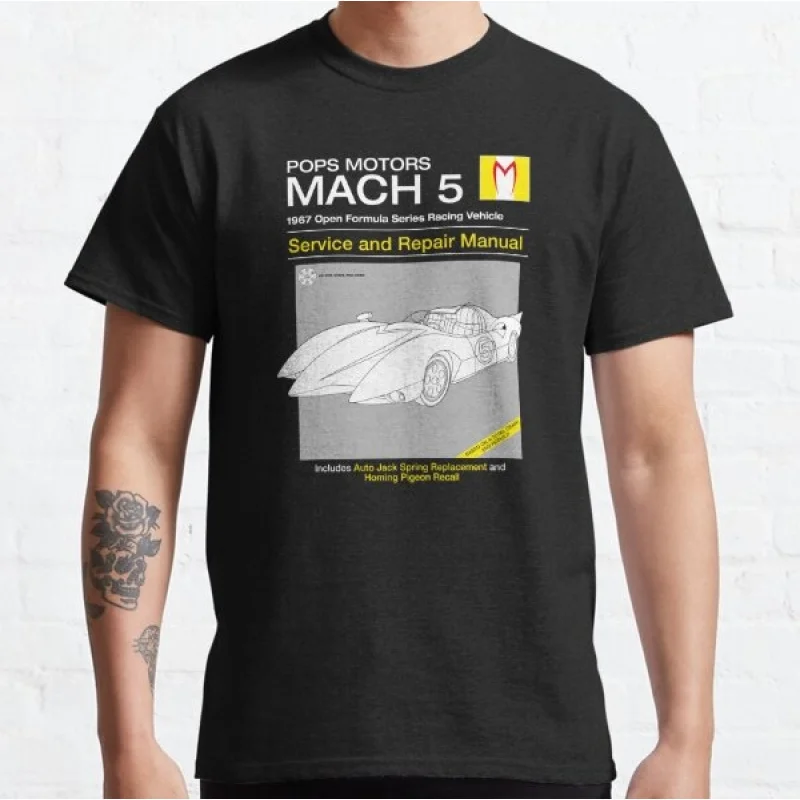 

Mach 5 Service and Repair Mach Go Go Go graphic tee Manga Speed Racer Anime T shirt for men Cartton Large size Tops Y2K Clothes