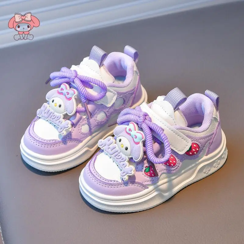 Sanrios menina sapatos esportivos sapatos de couro moda estudante morango minha melodia antiderrapante dos desenhos animados confortável all-match doce presente
