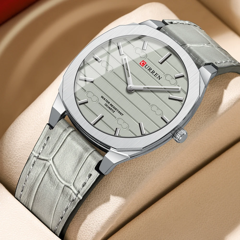 

CURREN 8480, мужские кварцевые часы с минималистичным дизайном, модные легкие и тонкие модные часы с кожаным ремешком для мужчин, Reloj Hombre