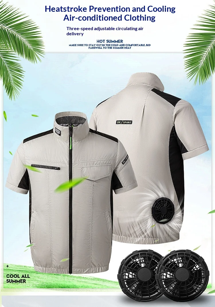 Unisex USB Cooling Vest With Wearable Fan 13 Hours Working Air Conditioned Short Sleeve For Outdoor Work Fishing Heat Relief