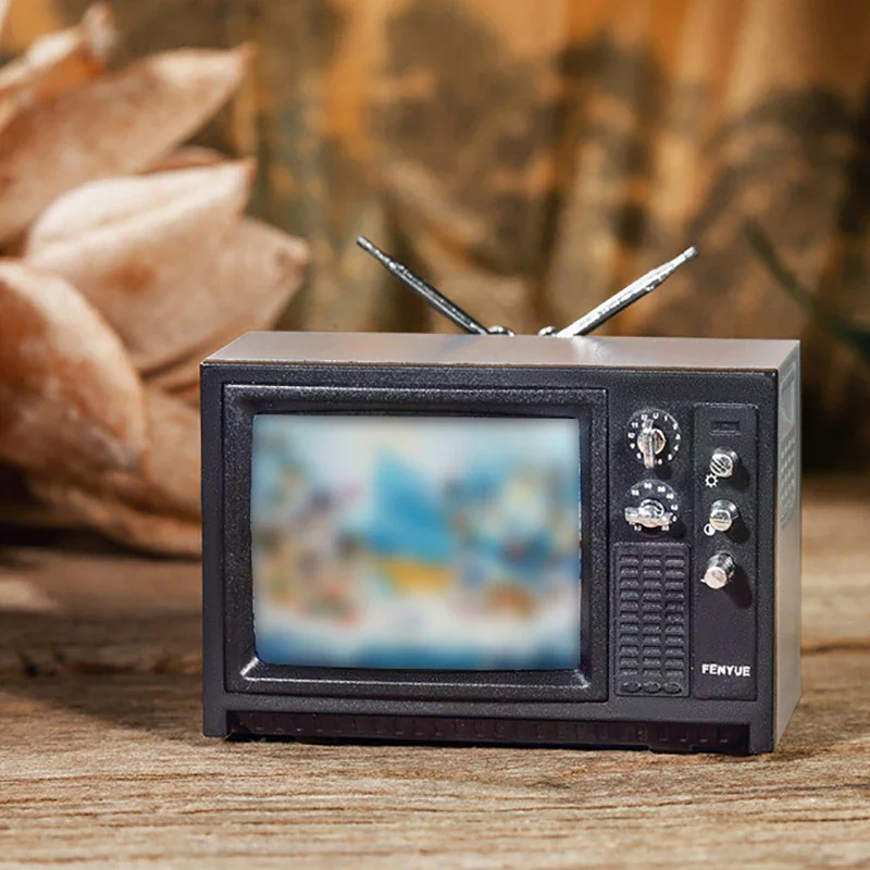 Mini TV Retro para casa de muñecas, adornos de juguete, muebles de simulación en miniatura para decoración de sala de estar