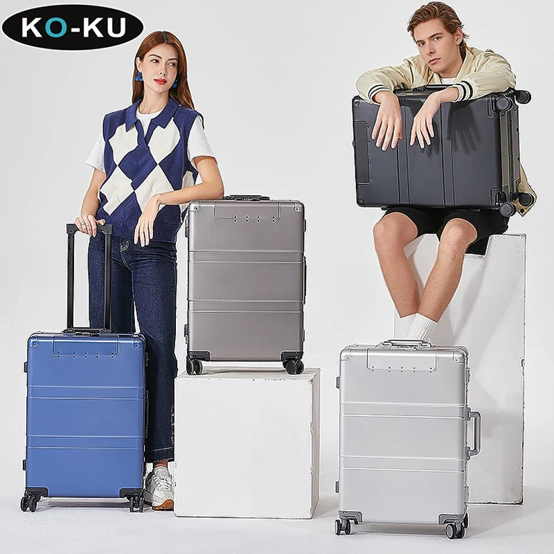 KO-KU All Aluminium Magnesium Alloy Opening Luggage 20Inch Boarding Box High-end 24/28 Inch Business Trolley Case Metal Suitcase