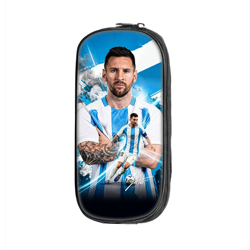 M-Messi Pattern Pencil Case makeup bag Football Star Pen Bag Student Big Capacity Sports School Supplies Zipper Pencil Pouch