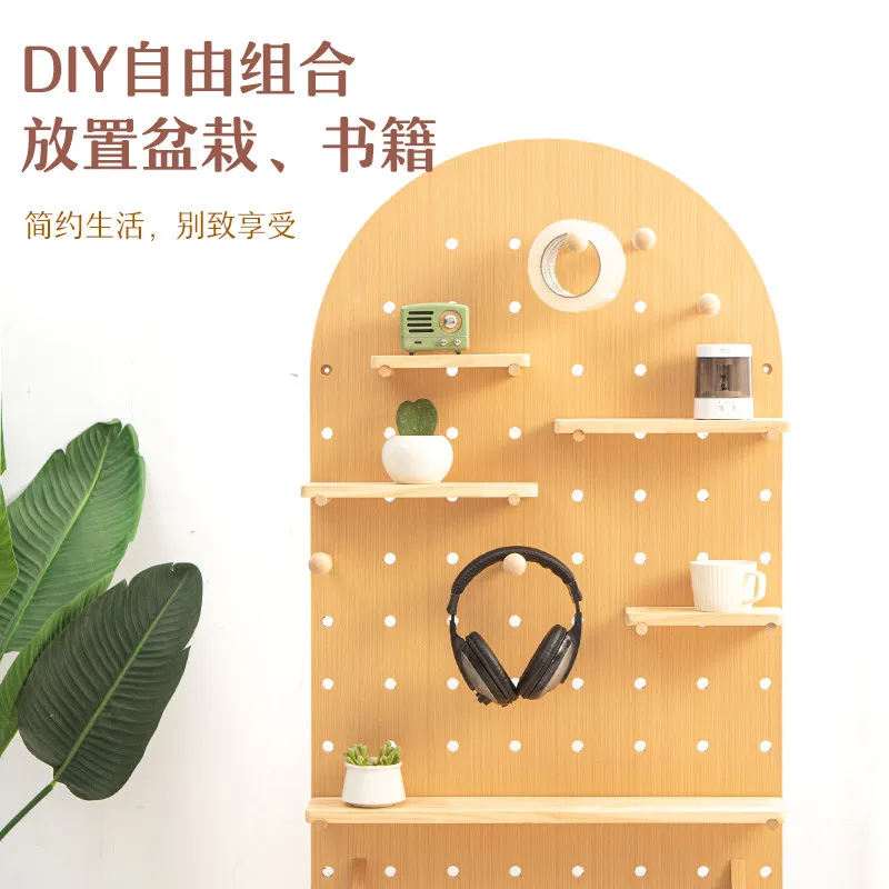 Solid wood hole board Vertical storage No punching entrance Screen display rack Laminate Nordic floor partition rack
