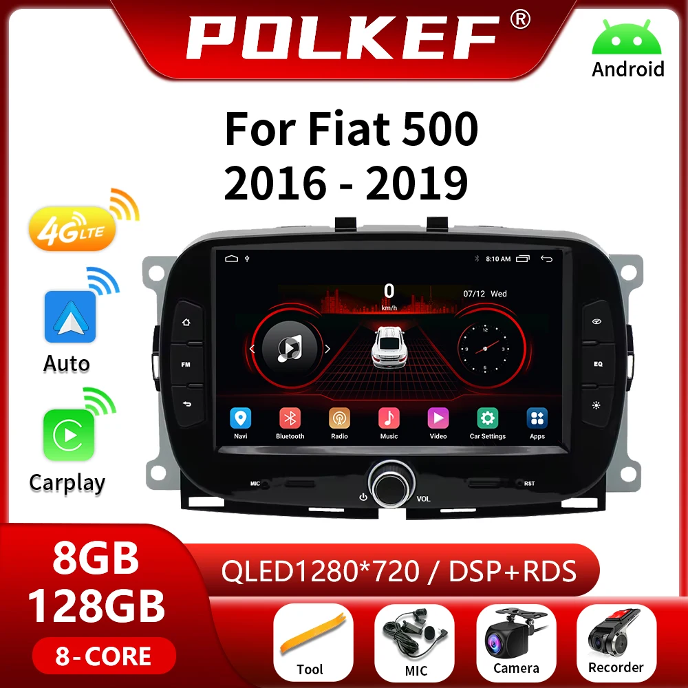 

For FIAT 500 2016 2017 2018 2019 Android 13 4G Carplay Auto 7''Car Radio Stereo GPS Navigation QLED Screen DSP Multimedia Player