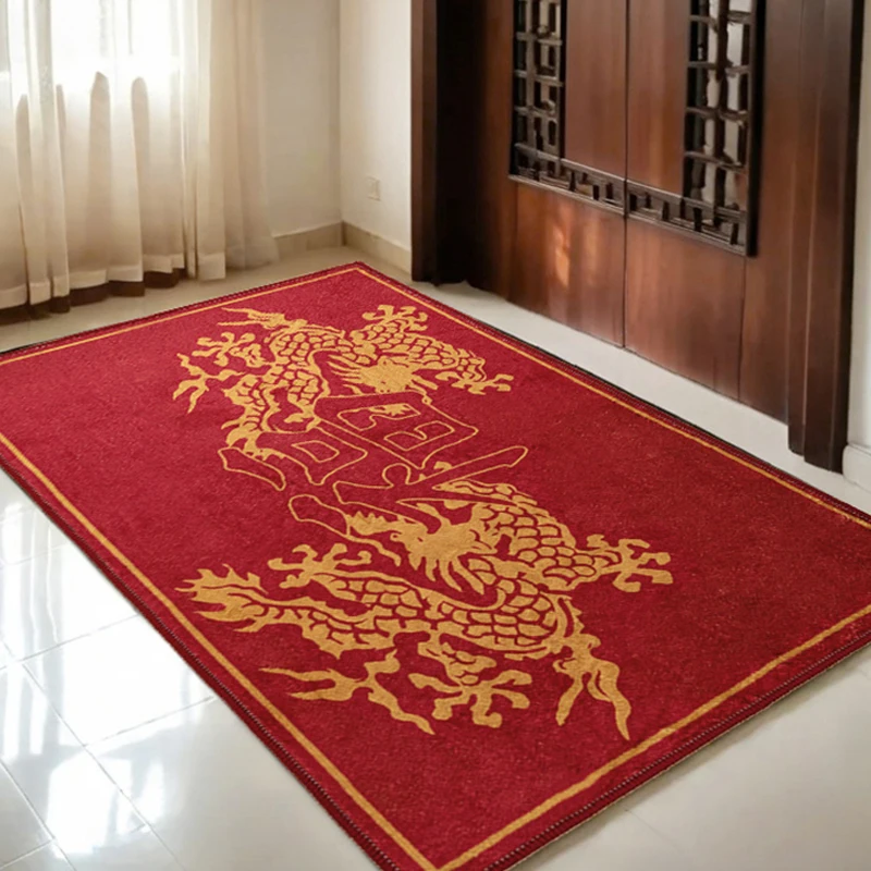 

Chinese Red Carpet Happy Year of the Dragon Rugs Classical Fuzi Home Floormat Flannel Entrance Door Mat Livingroom Carpet Decor