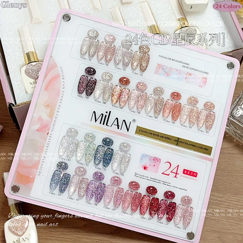 Glenys, 24 colores, brillo de diamante roto, esmalte de uñas en polvo, red de gel, gel de inmersión popular rojo, juego de barniz de uñas LED ultravioleta