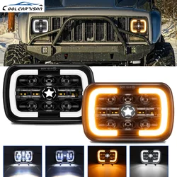 5x7/6x7 Halo Headlight DRL Hi-Low Beam Headlamp  H4 Off-road 12V 24V 4x4 for Wrangler YJ Cherokee XJ  Car Truck  Accessories