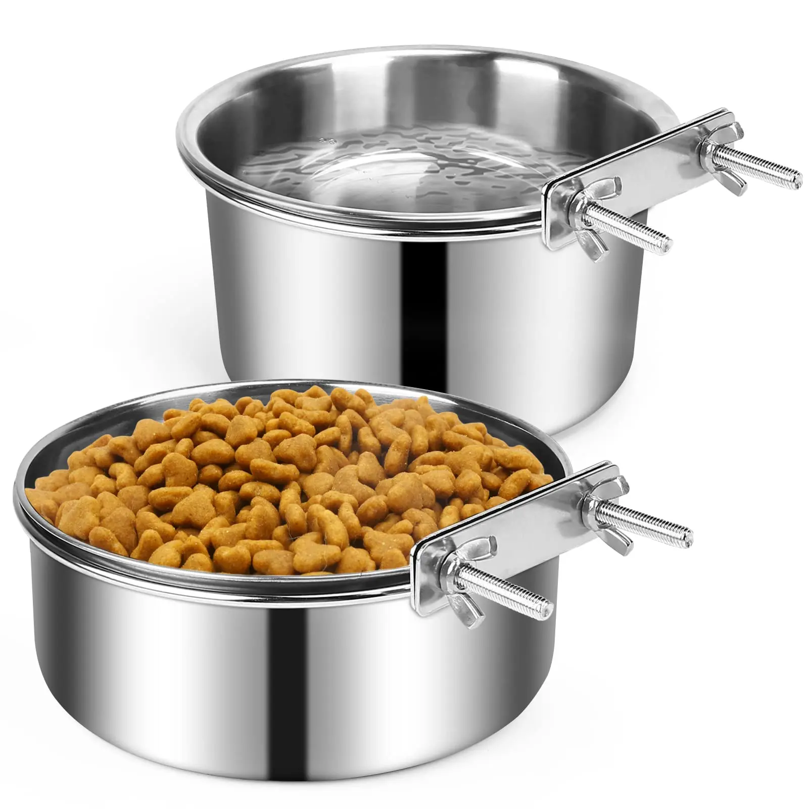 

Dog Crate Water Bowl, 2 pcs Stainless Steel Large Dog Bowls 40oz & 60oz, 7.1x3.5'' & 6.3x2.6'', Pet Metal Bowl for Cage Kennel