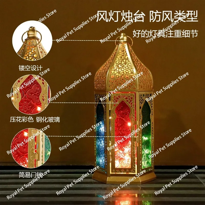 

Ретро украшение для гостиной B & B подсвечник ветрозащитный светильник простой домашний винный шкаф ресторан металлический ветровой светильник стекло