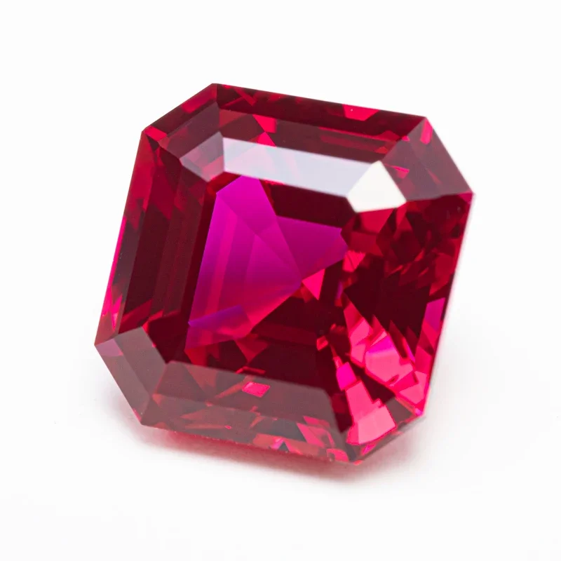 Praça Asscher Cut Gemstone Encantos, Laboratório Top Grown Ruby, Cor Vermelha, VVS1, DIY Fazer Jóias, Material Selecionável, Certificado AGL