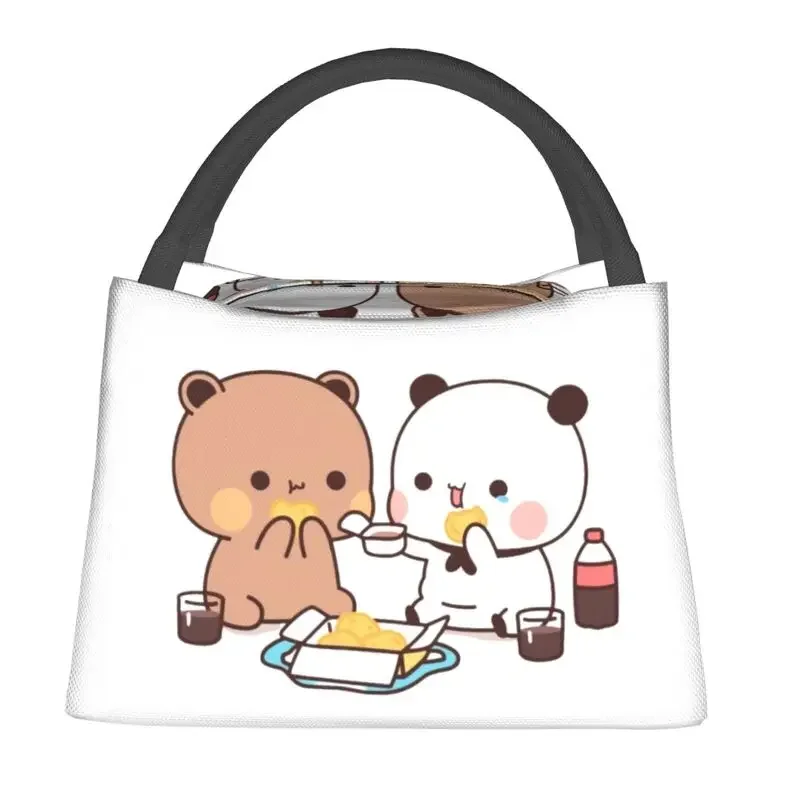 Kawaii mochi gato pêssego e goma sacos de almoço com isolamento térmico feminino resuable almoço tote para piquenique ao ar livre armazenamento refeição caixa de alimentos