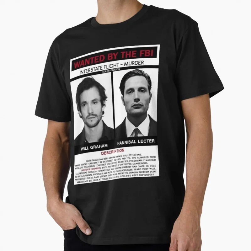 

80s Horror movie Hannibal lecter and will graham wanted Scary Halloween Gift t shirt Cannibal Graphic clothes All size tops
