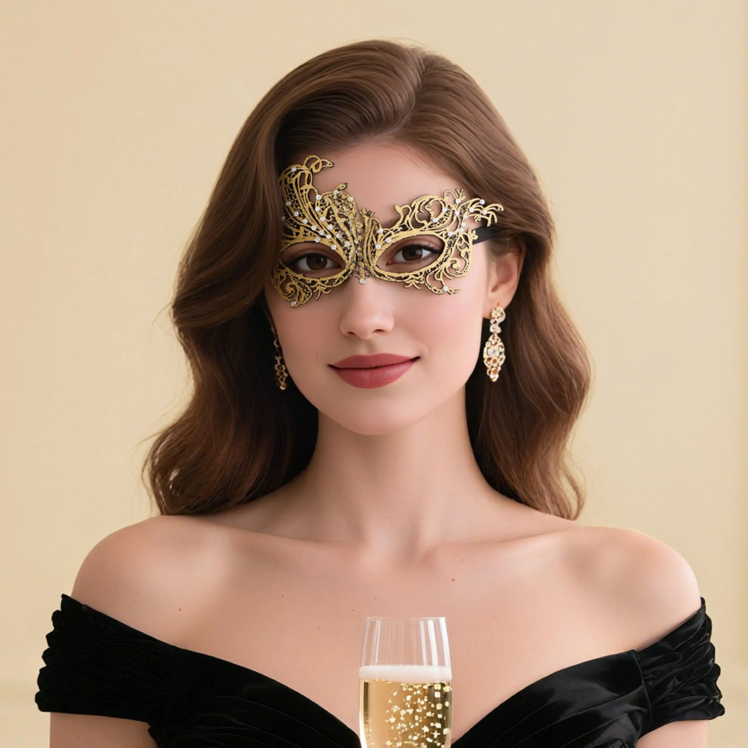 قناع كرة ريش الهالوين المثير مع قناع حجر الراين قابل للفصل للحفلات - مقاس البالغين