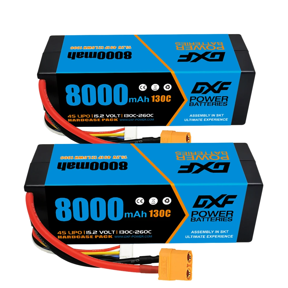 

DXF 2PCS Lipo 2S 3S 4S Battery 7.6V 11.4V 15..2V 8000mah 130C HV Hardcase for HPI HSP 1/8 1/10 Buggy RC Car Truck