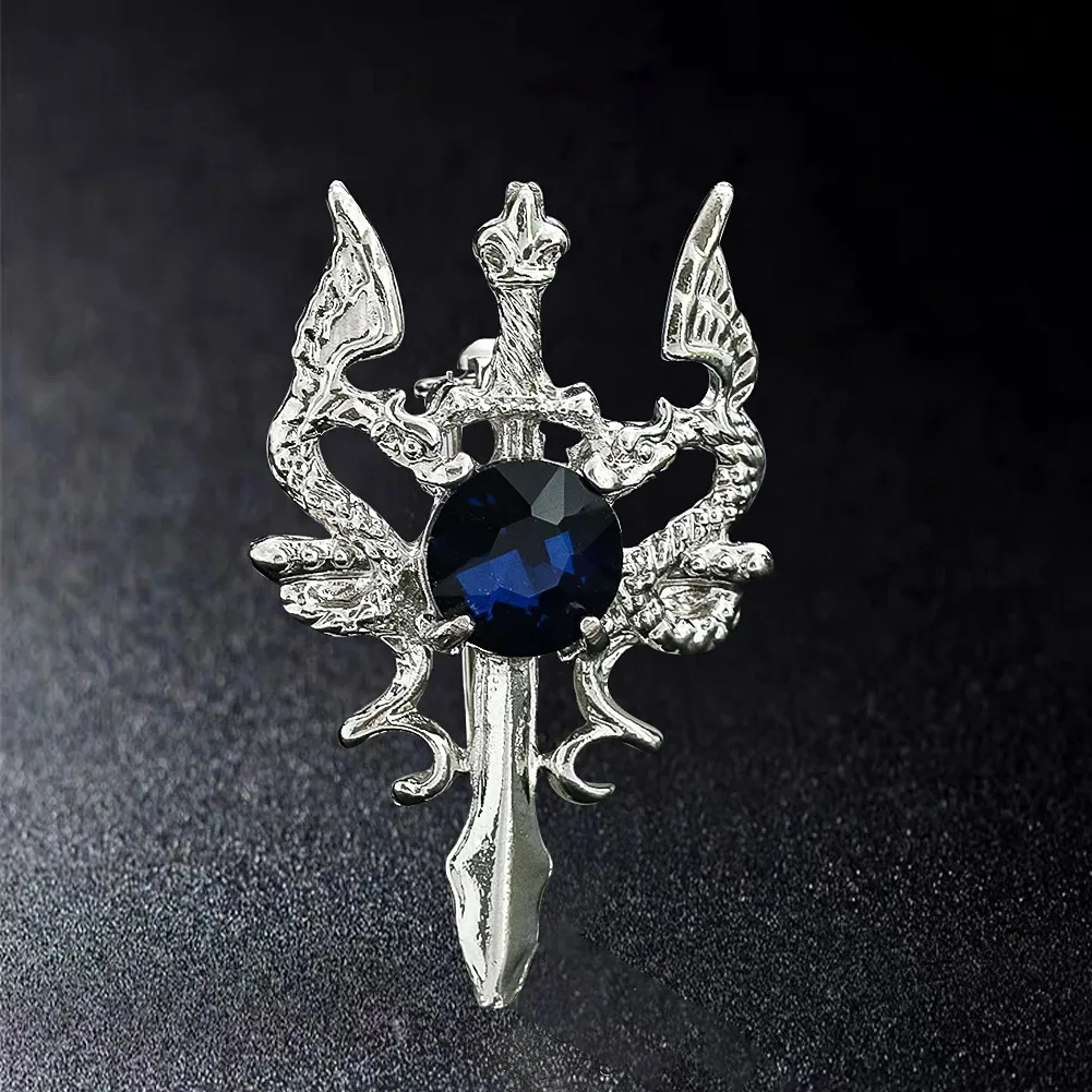 

Винтажная металлическая брошь с двойным драконом, меч, синий циркон, декоративный значок, модный костюм, булавка для пальто, корсаж, аксессуар для одежды, костюм
