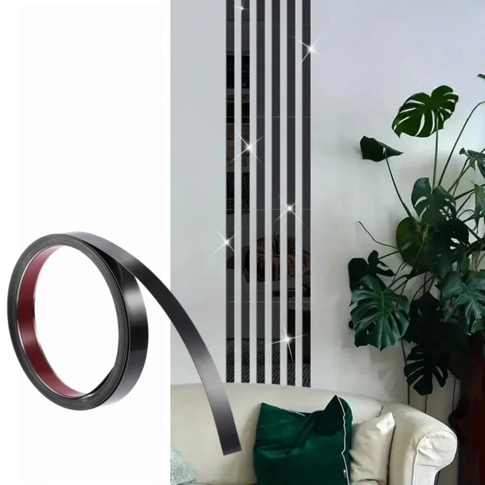 1pc 2.44m/5mX2cm Peel and Stick Self Adhesive Stainless Steel Finish Metal Strip Trim for Wall Ceiling Mirror Frame Border Black