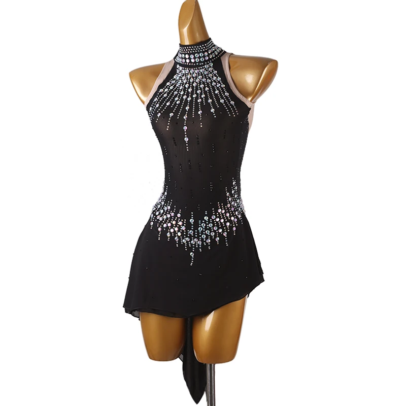 

Figure Skating Dress Women girl Ice Skating Dress Gymnastics Costume custom crystal rhinestone grey black b236