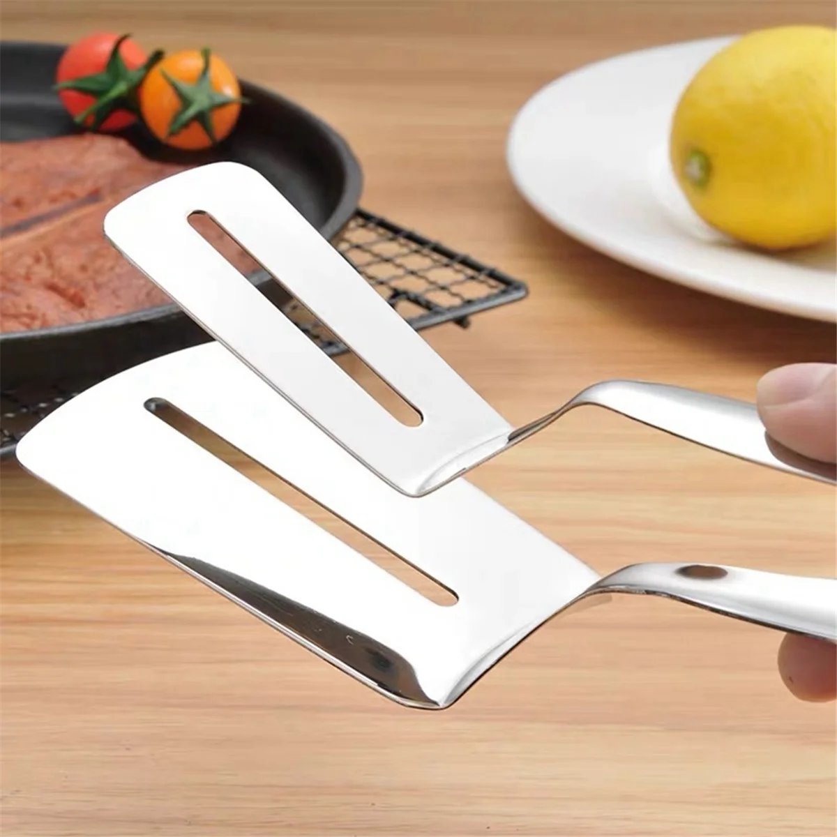 Stainless Steel Double-Sided Shovel Clip, Stainless Steel Spatula Kitchen Tongs,Grill Clamp Flipping Spatula Clip HOT