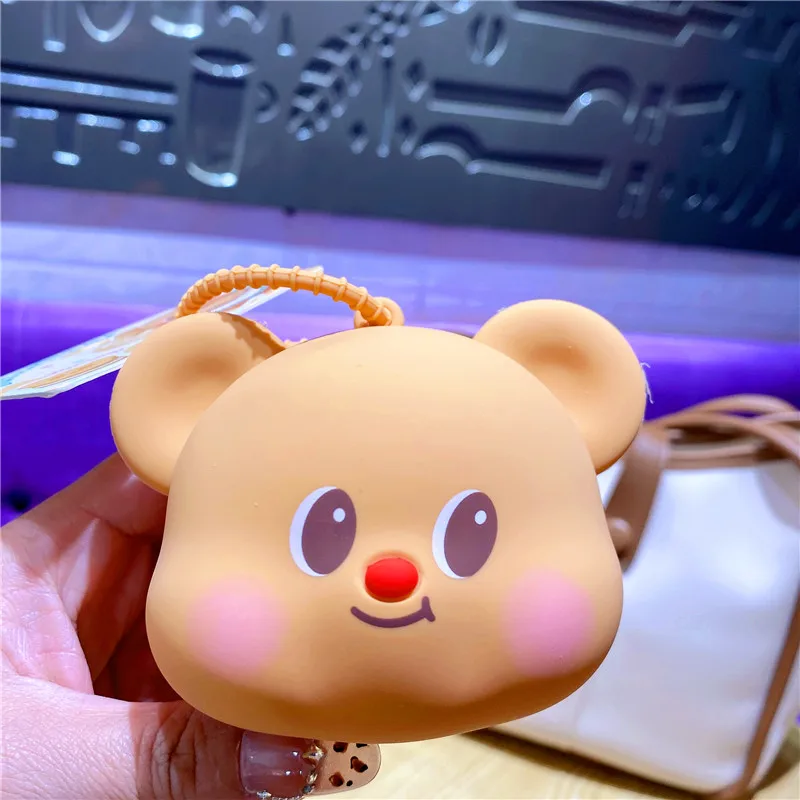 

Silicone Bear Butter Keychain Coin Purse Couples Earphone Storage Bag Student Bag Charm Simple Modern Cute Trendy Gift