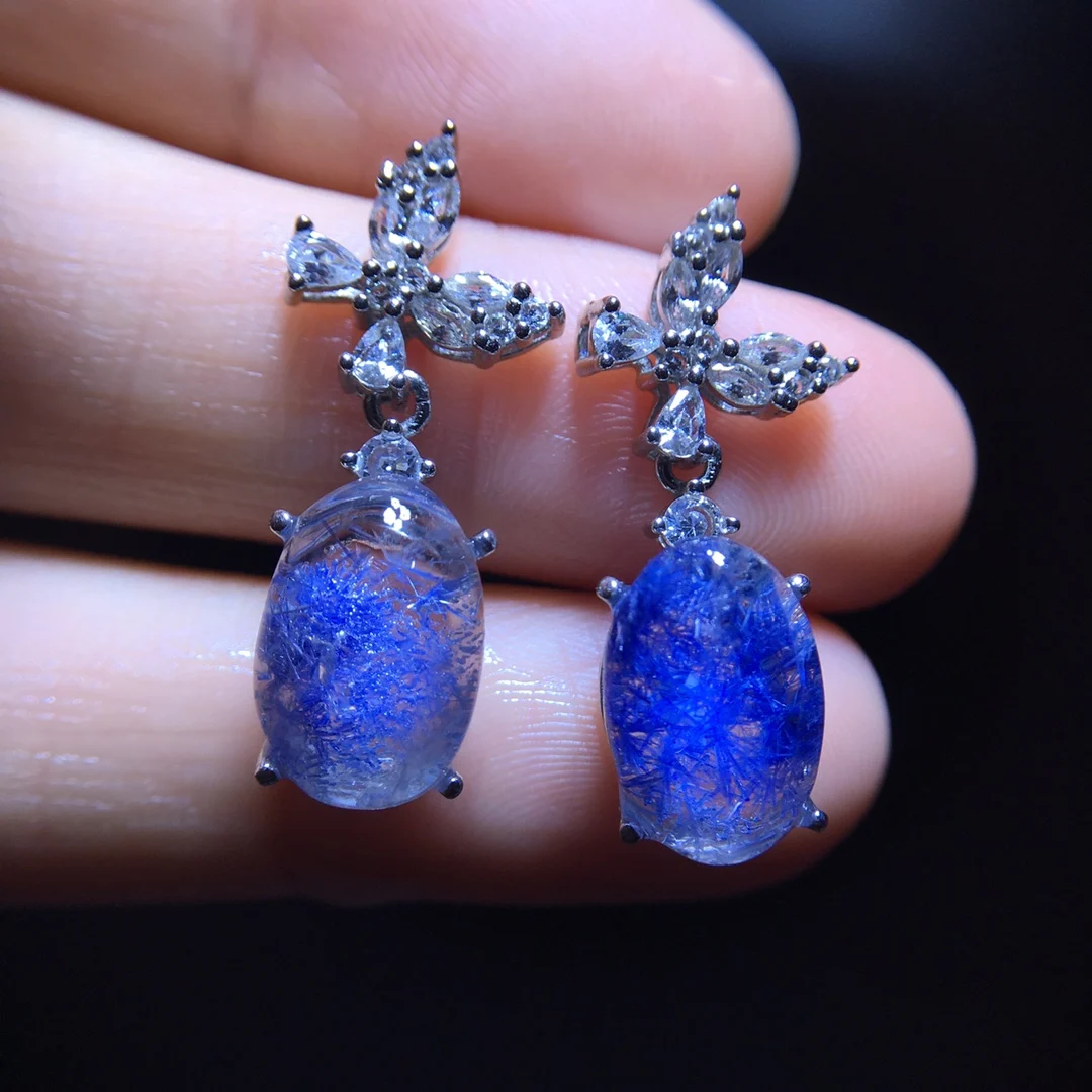 

Natural Blue Rutilated Dumortierite Earrings Women Men Fashion Women 12.7/8.1mm Sterling Fashion Earring AAAAA