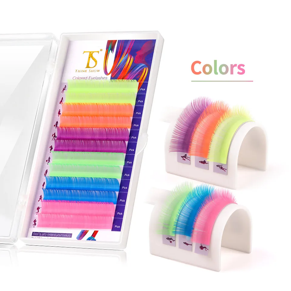 THINKSHOW UV Neon Lash Colors Eyelash Extension Glow In The Dark Lashes Fluorescent Bright Colorful Classic Individual Eyelash