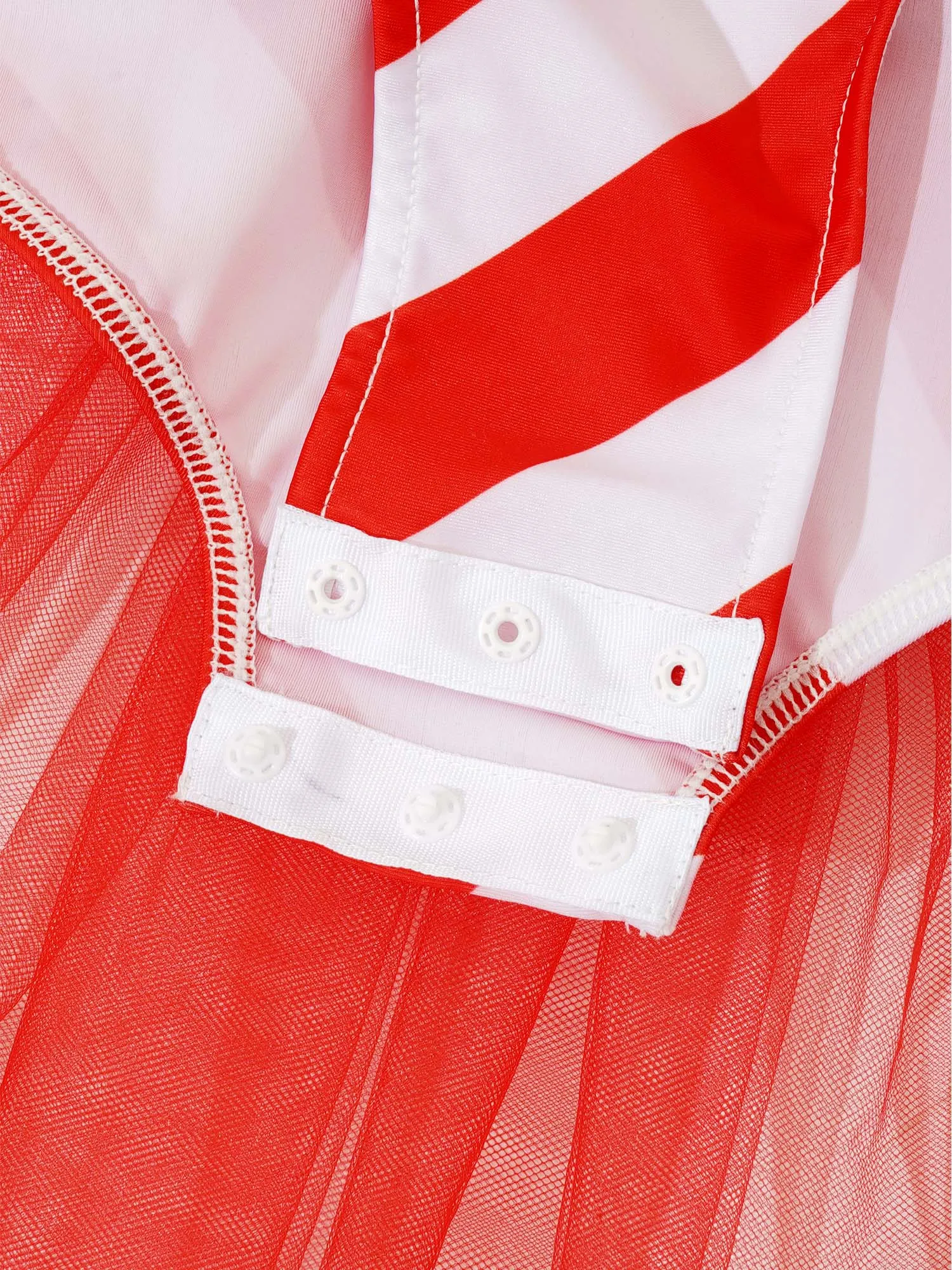 Kids Girls Christmas Candy Cane Costume Lace Trim Puff Sleeves Tulle Lining Striped Dress with Ruffles Apron for Festival Party view 4