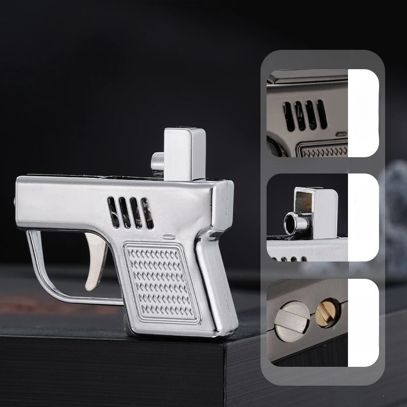2026 Mini Gun Shaped Portable Lamp Oil Lighter Metal Ordinary Open Flame Lighter Smoking Tool Can Be A Gift for Friends