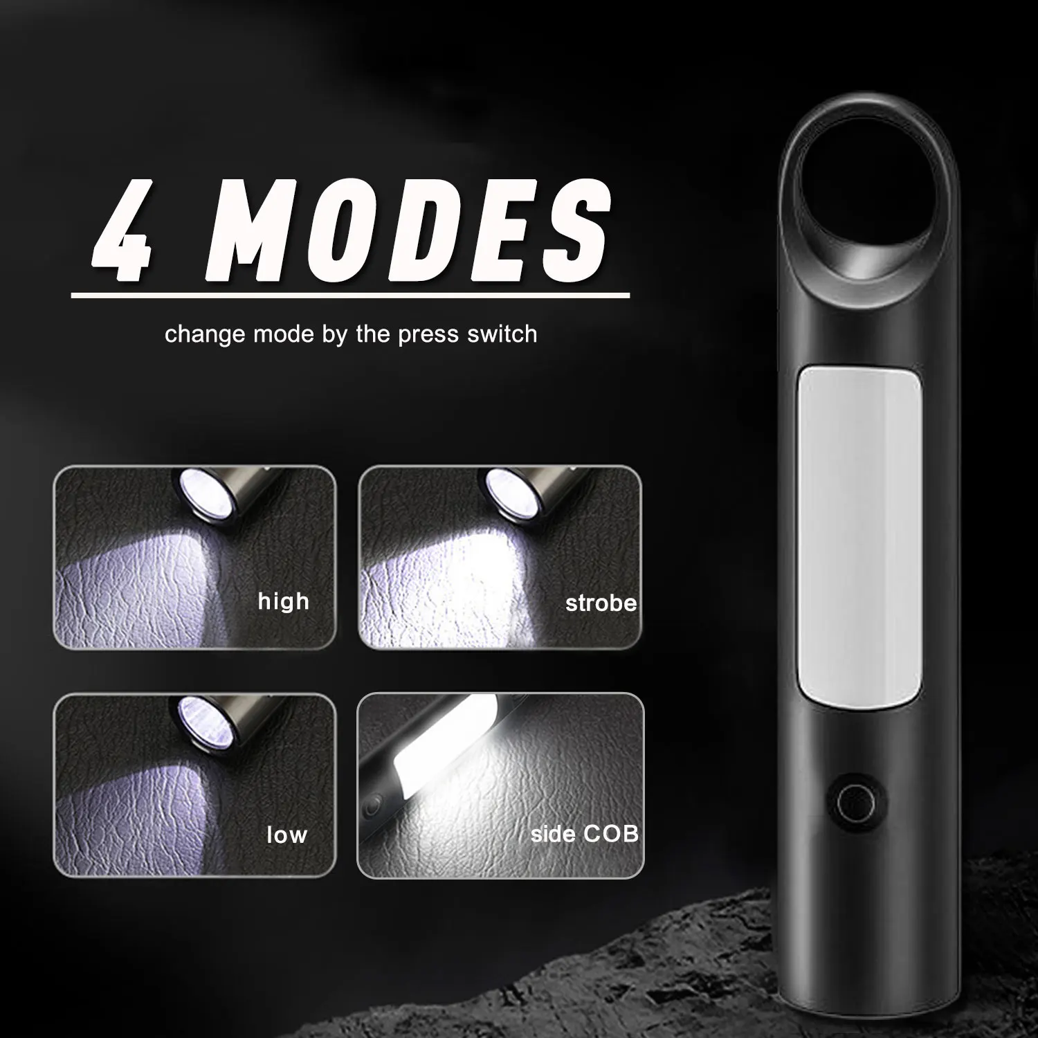 LED Flashlight with COB Side Light Handlamp Outdoor Emergency Lights Hook Soft Light Shade Lamp USB Rechargeable Camping Lantern