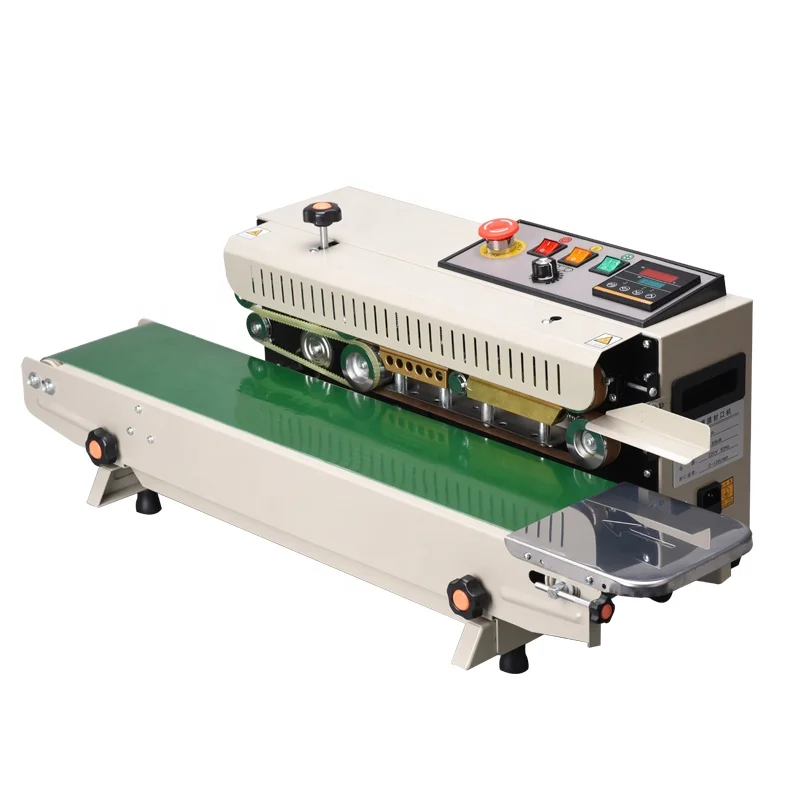 Máquina Selladora de Bolsas de Aluminio FR-770, Selladora de Banda Continua Horizontal con Botón de Paro de Emergencia para Alimentos