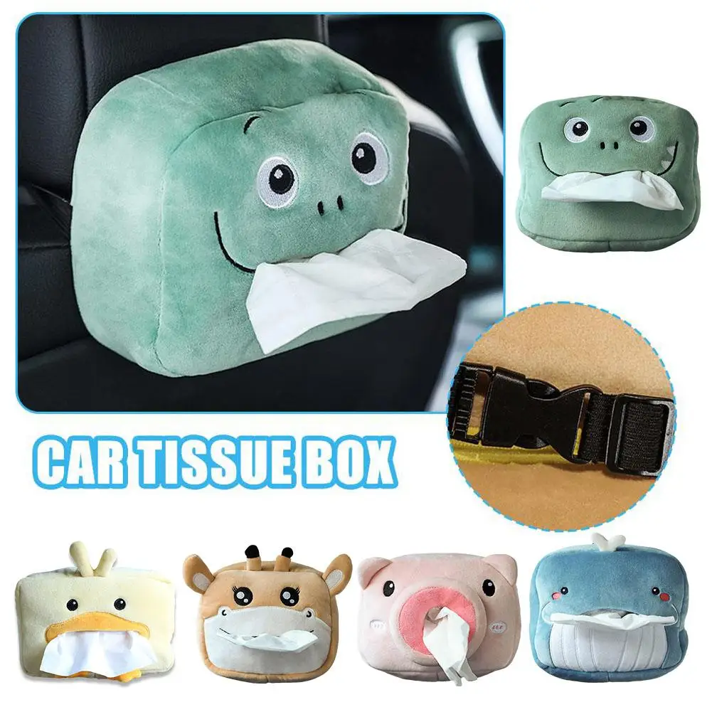 Cute Cartoon Car Tissue Box Holder, Plush Paper para Auto Armrest Box, Decorações traseiras do carro, R8j5