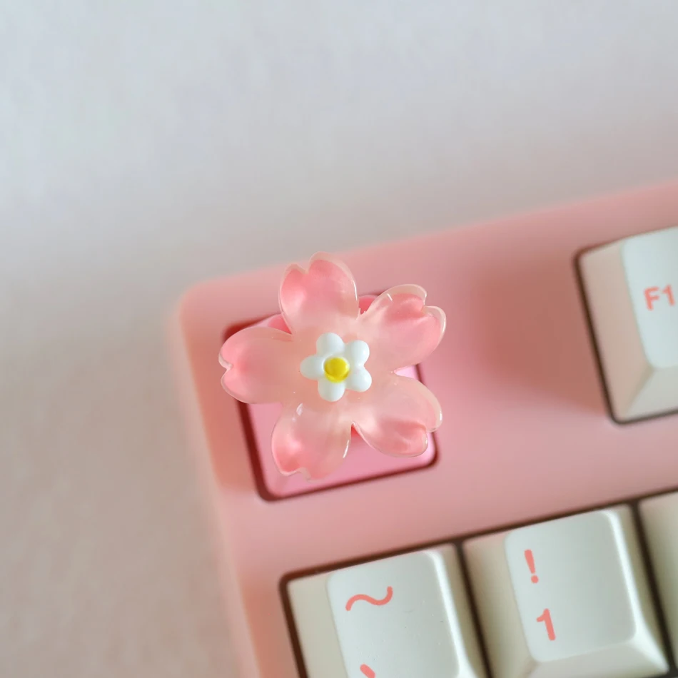 1pcs Customized Personalized Transparent Flower Purple Pink Keycaps for Cross Axis Mechanical Keyboard Replacement Keycap R4 키캡