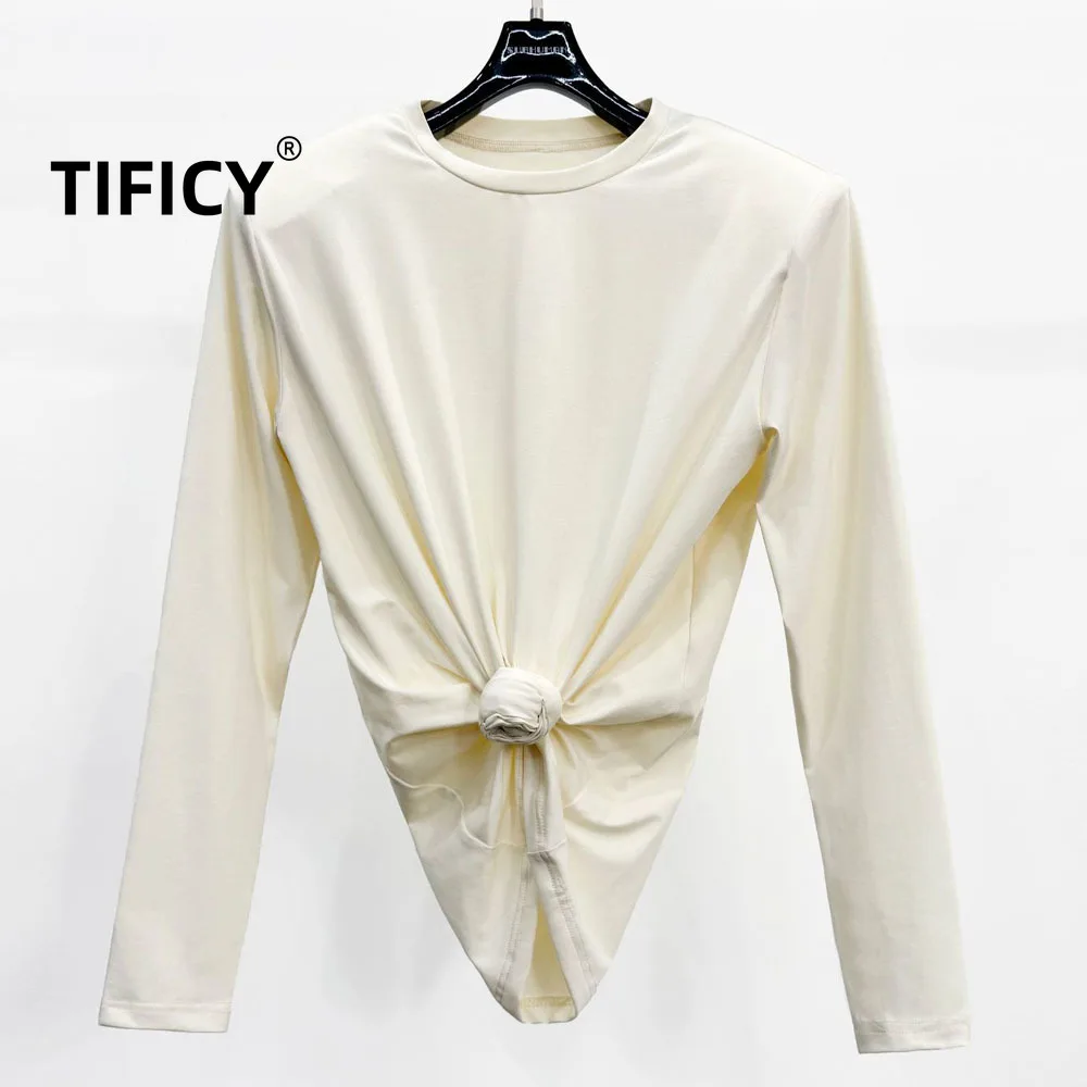 High Street Dark Style Three-dimensional Handmade Long Sleeved Cotton T-shirt Women's Early Autumn Slim Fit Top T-shirt Tops