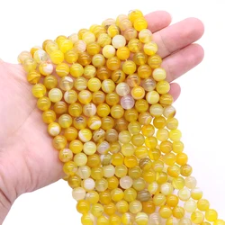 Natural Yellow Stripe Onyx Agates Round Beads Diy Bracelet Necklace for Jewelry Making Accessories Gifts 15