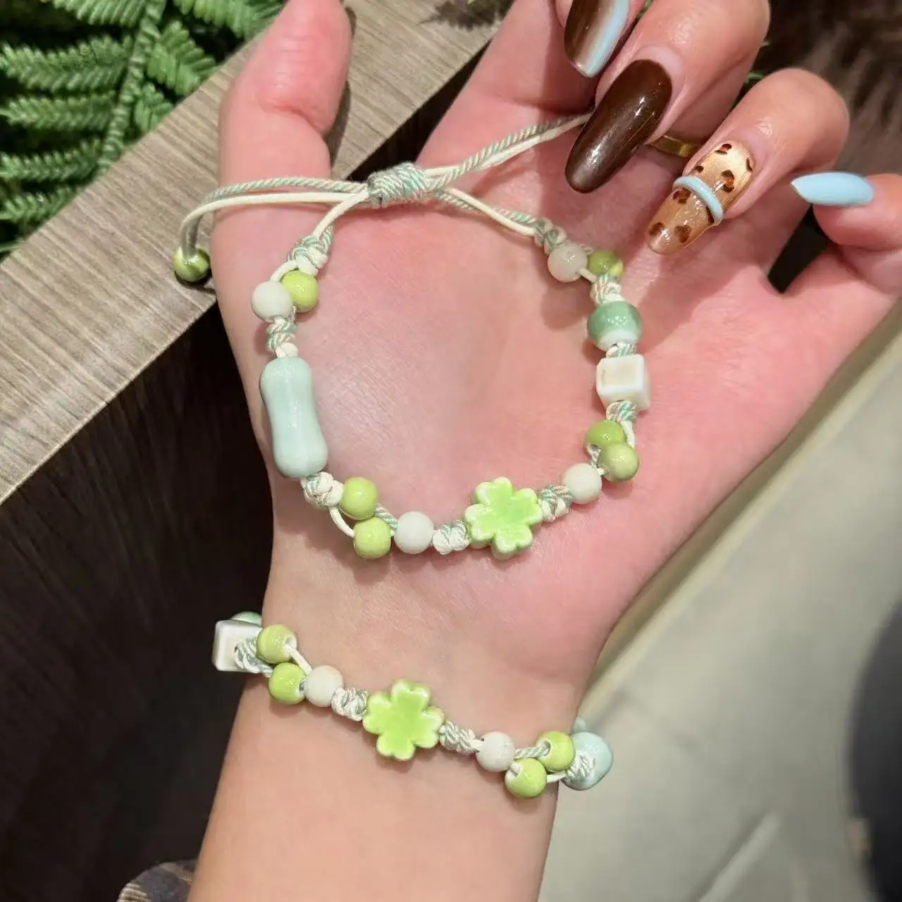 

Hand Knit Ceramic Bead Bracelet Non-fading Adjustable Forest Style Lover Wrist Accessory biżuteria z ceramiki