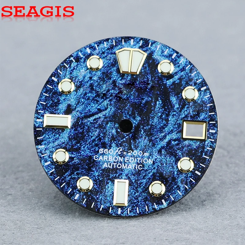 

SEAGIS 28,5 мм, великолепное звездное небо, циферблат из углеродного волокна, подходит для NH35, синий люм, без логотипа